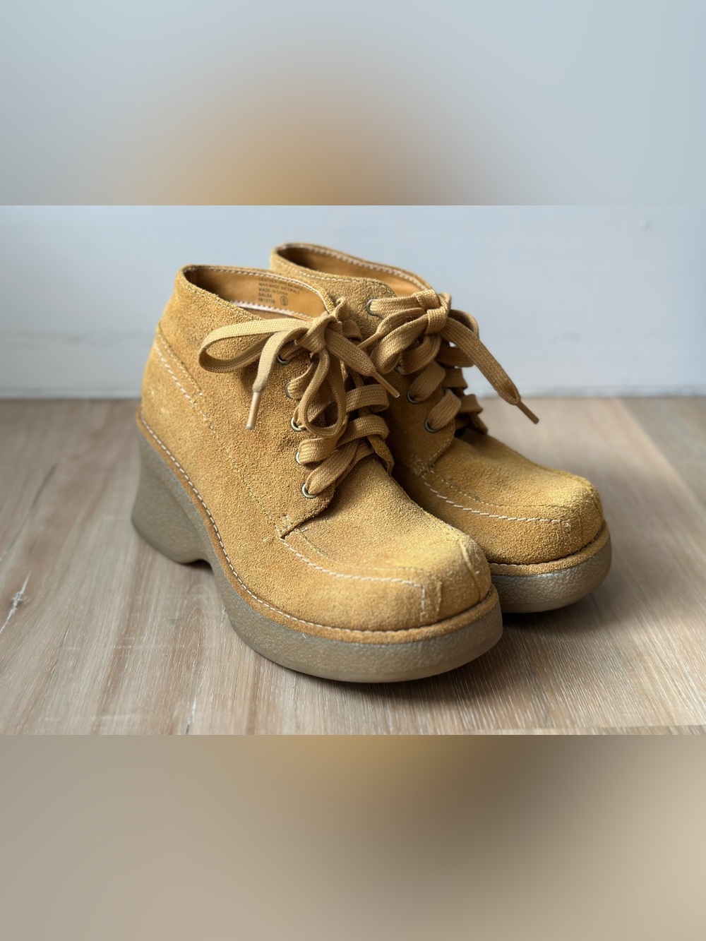 Vintage No Boundaries Chunky Platform Boots Brown Suede Lace Up Moc Toe Y2K
